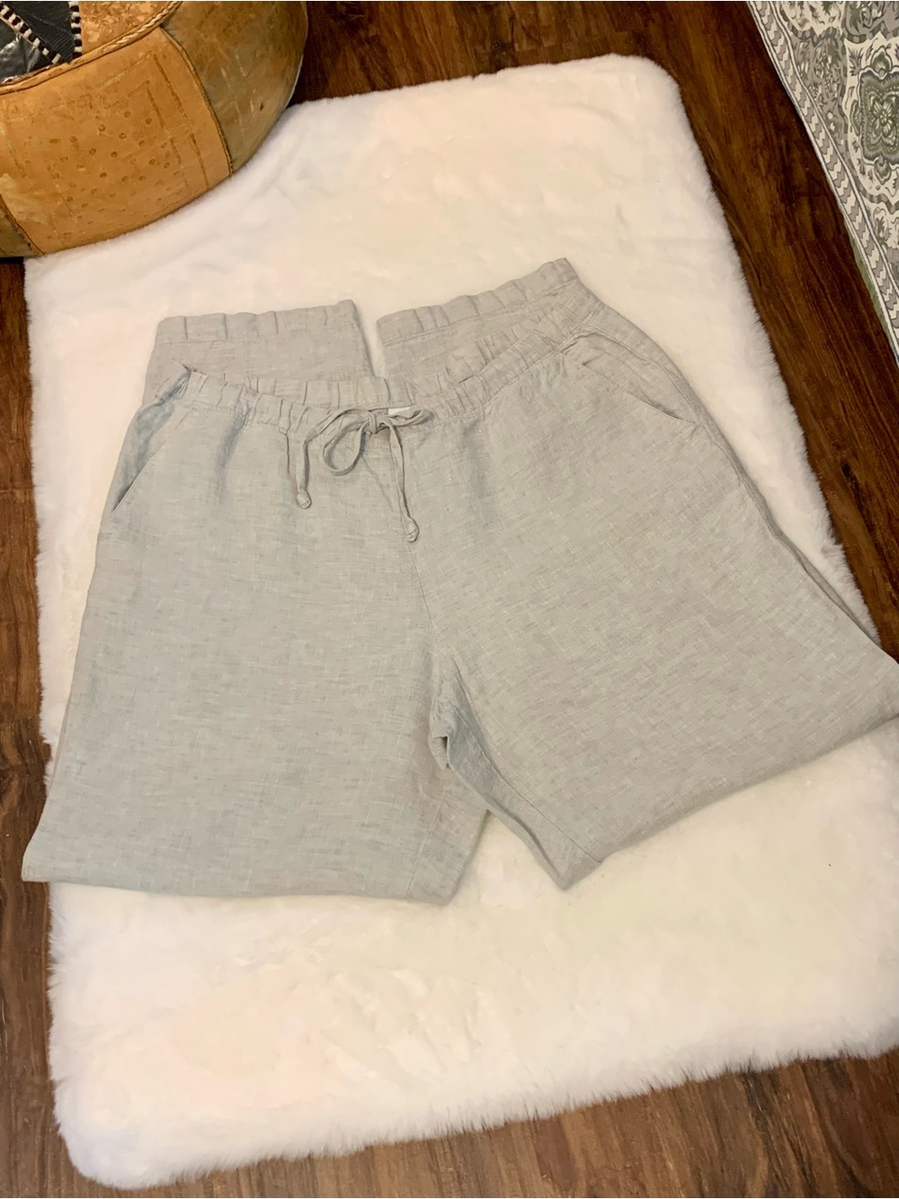 Light Gray Women's Linen-Blend Drawstring Pants